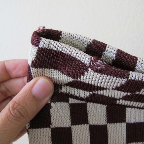 Paloma Wool Orinocco Knit Pants XS Brown White Checkerboard Stretch - Picture 3 of 5